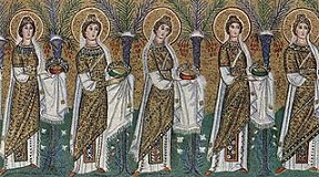 mosaïque de la procession des vierges de Ravenne