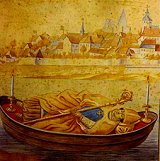 Saint Aré remontant la Loire, tableau de Dominique Trévillot