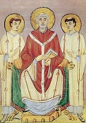 Saint Willibrord, miniature du Maître du Registrum Gregorii